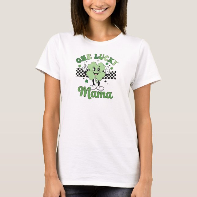Retro Groovy Mama Clover Mascot Design T-Shirt (Front)