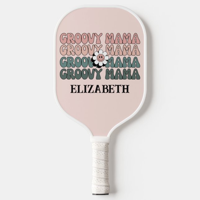 Retro Groovy Mama Modern Boho Colours Name Pickleball Paddle (Front)