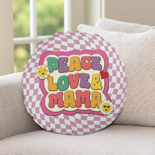 Retro Groovy Mama Quote Typography Mother's Day Round Pillow