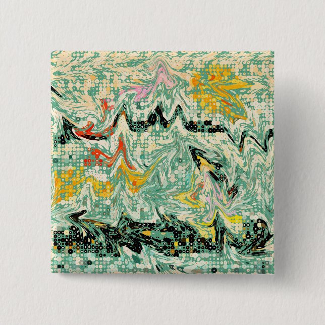 Retro Groovy Marbled Swirl Abstract Pattern 2 Inch Square Button (Front)