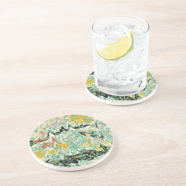 Retro Groovy Marbled Swirl Abstract Pattern Coaster (Side)