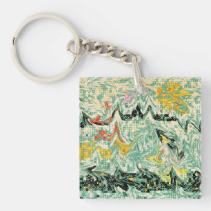 Retro Groovy Marbled Swirl Abstract Pattern Keychain