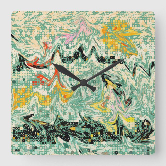 Retro Groovy Marbled Swirl Abstract Pattern Square Wall Clock (Front)