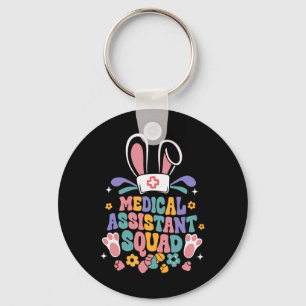 Retro Groovy Medical Istant Squad Bunny Ear Flower Keychain