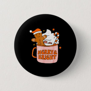 Retro Groovy Merry And Bright Gingerbread Christma 2 Inch Round Button