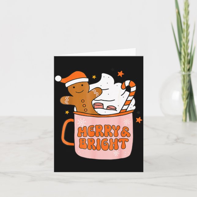 Retro Groovy Merry And Bright Gingerbread Christma Card (Front)
