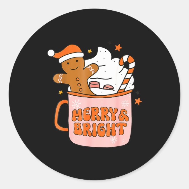 Retro Groovy Merry And Bright Gingerbread Christma Classic Round Sticker (Front)