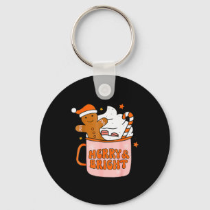 Retro Groovy Merry And Bright Gingerbread Christma Keychain