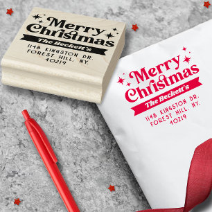 Retro Groovy Merry Christmas Holiday Rubber Stamp