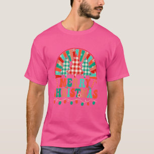 Retro Groovy Merry Christmas Light Tree Hippie Rai T-Shirt