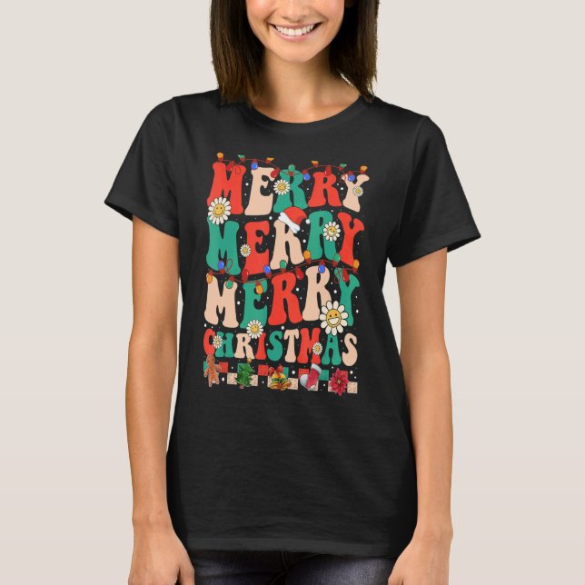 Retro Groovy Merry Christmas Matching Family Xmas  T-Shirt (Front)