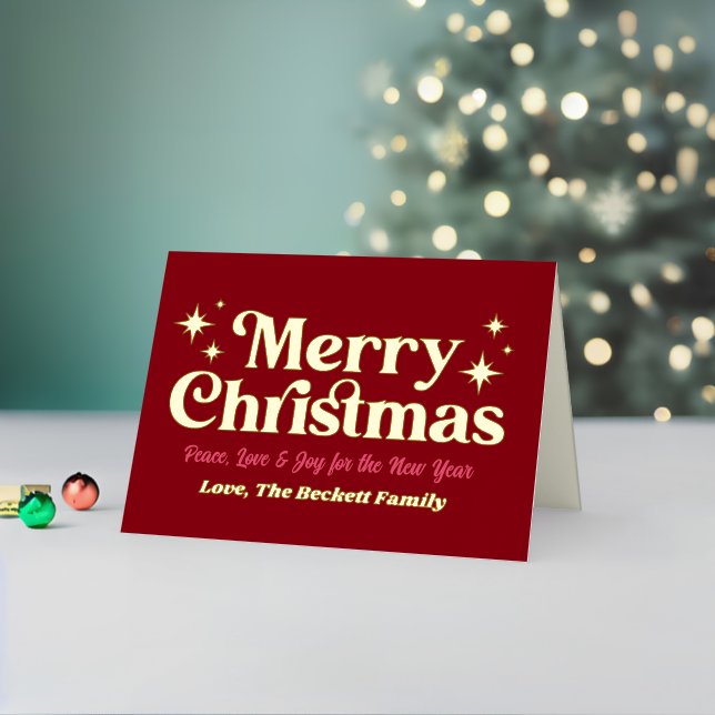 Retro Groovy Merry Christmas Photo Real Foil Foil Holiday Card (Holiday In Situ 2)
