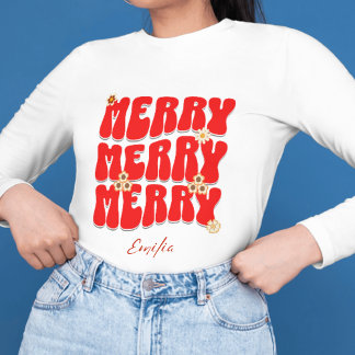 Retro Groovy Merry Christmas Script Red Name Sweatshirt