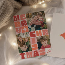 Retro Groovy Merry Christmas Thre Photo Collage
