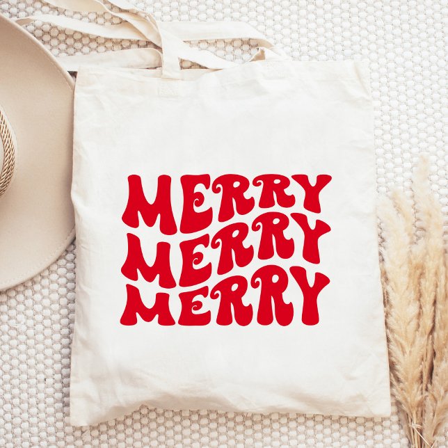 retro groovy merry Christmas tote bag holiday bags (Creator Uploaded)