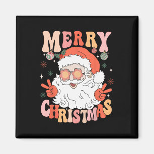 Retro Groovy Merry Christmas Trendy Santa Claus Ho Magnet