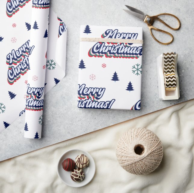 Retro Groovy Merry Christmas Typography Seventies Wrapping Paper (Crafts)