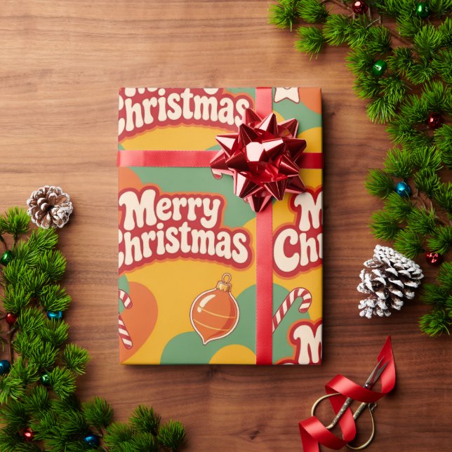 Retro Groovy Merry Christmas Wrapping Paper  (Holiday Gift)