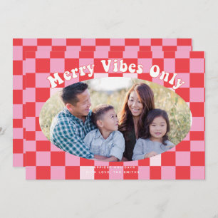 Retro Groovy Merry Vibes Only with Buffalo Plaid  Invitation