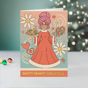 Retro Groovy Mrs. Claus Merry Christmas Foil Holiday Card
