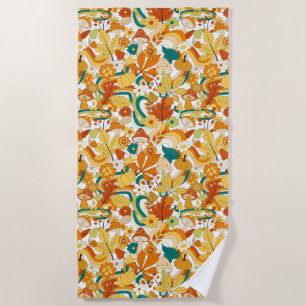 Retro Groovy Mushroom Flower Pattern Beach Towel