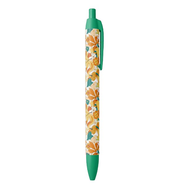 Retro Groovy Mushroom Flower Pattern Black Ink Pen (Bottom (Vertical))
