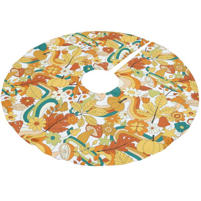 Retro Groovy Mushroom Flower Pattern Brushed Polyester Tree Skirt (Angled)