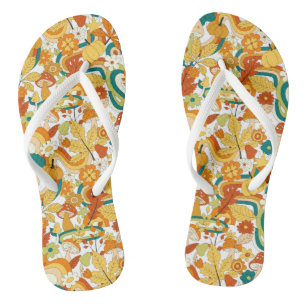 Retro Groovy Mushroom Flower Pattern Flip Flops