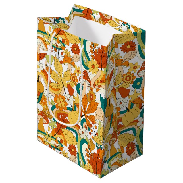 Retro Groovy Mushroom Flower Pattern Medium Gift Bag (Front Angled)