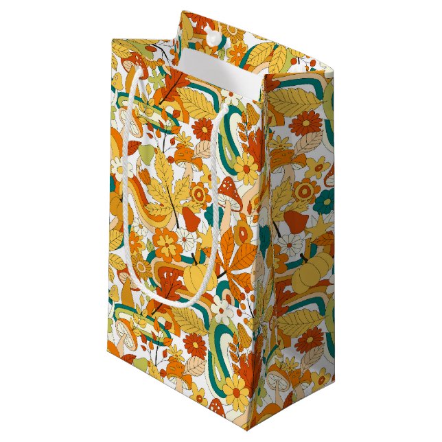 Retro Groovy Mushroom Flower Pattern Small Gift Bag (Front Angled)
