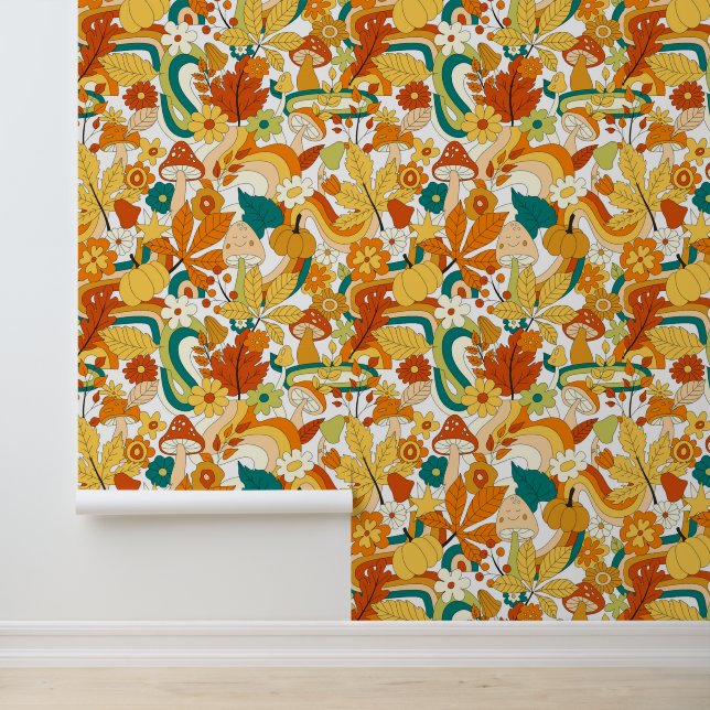 Retro Groovy Mushroom Flower Pattern Wallpaper (Application)