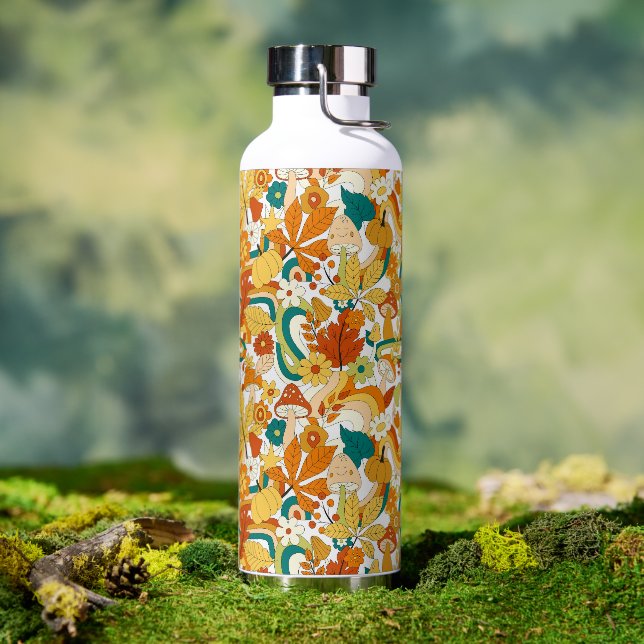 Retro Groovy Mushroom Flower Pattern Water Bottle (Outdoor)