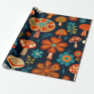 Retro Groovy Mushroom Flower Pattern Wrapping Paper