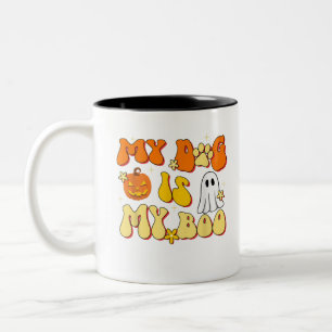 Retro Groovy My Dog Is My Boo Ghost Halloween Dog Two-Tone Coffee Mug