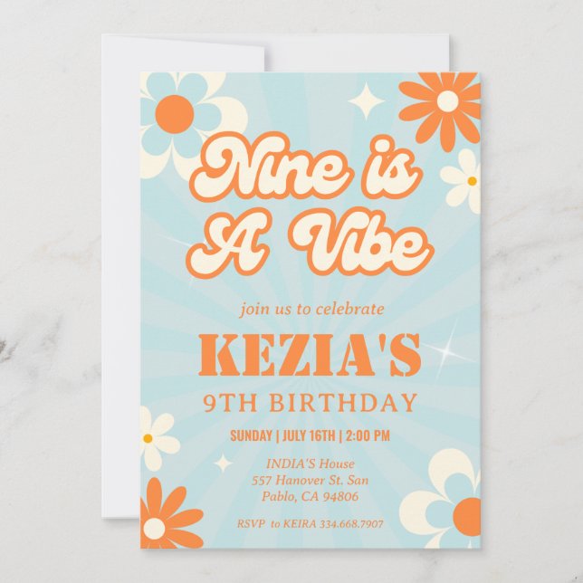 Retro Groovy Nine est une invitation d'anniversair (Devant)