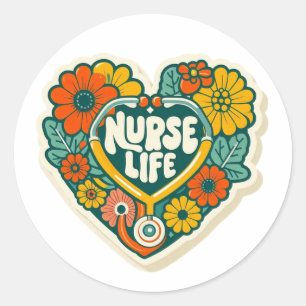 Retro Groovy Nurse Life Sticker - Floral Stethosco