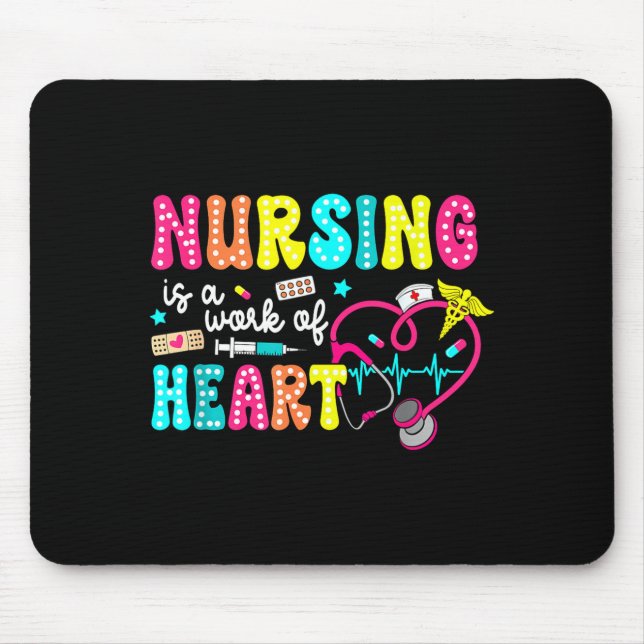 Retro Groovy Nursing Is A Work Of Heart Funny Nurs Mouse Pad (Front)