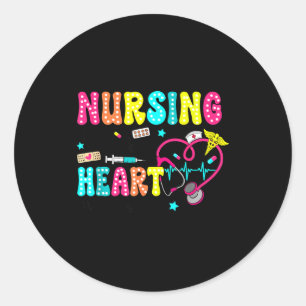 Retro Groovy Nursing Is A Work Of Heart Va Nurse L Classic Round Sticker