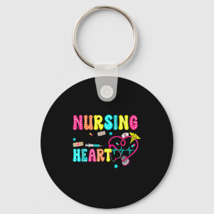 Retro Groovy Nursing Is A Work Of Heart Va Nurse L Keychain