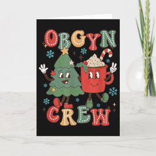 Retro Groovy Obgyn Crew Christmas Tree Latte Drink Card