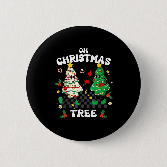 Retro Groovy Oh Christmas Tree Cake Pajamas Xmas K 2 Inch Round Button (Front)