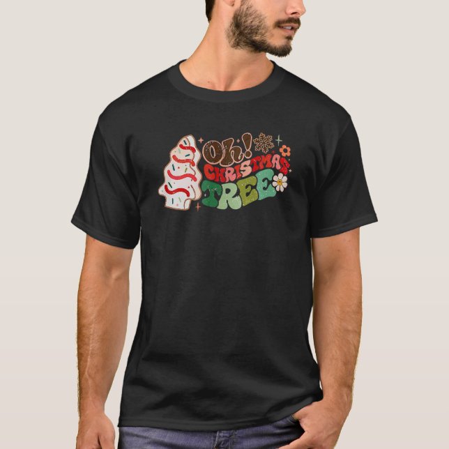 Retro Groovy Oh Christmas Tree Cute Cakes Funny Xm T-Shirt (Front)