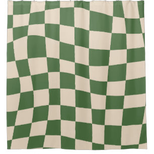 Retro Groovy olive green wavy checkered Pattern