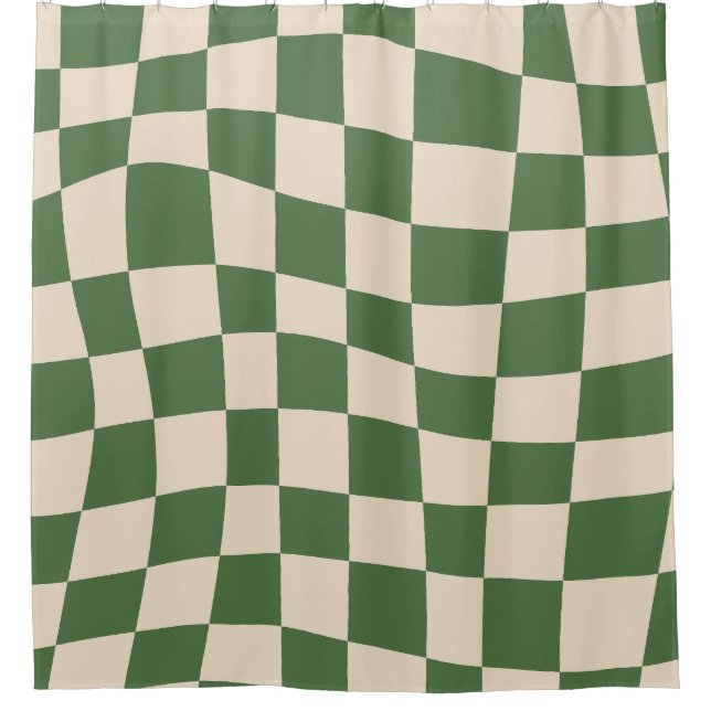 Retro Groovy olive green wavy checkered Pattern (Front)