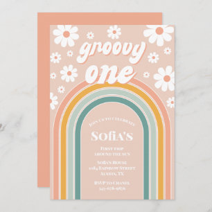 Retro Groovy One Boho First Birthday Invitation