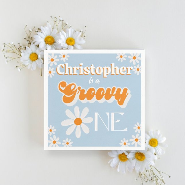 Retro Groovy One Boys 1st Birthday Napkin (Creator Uploaded)