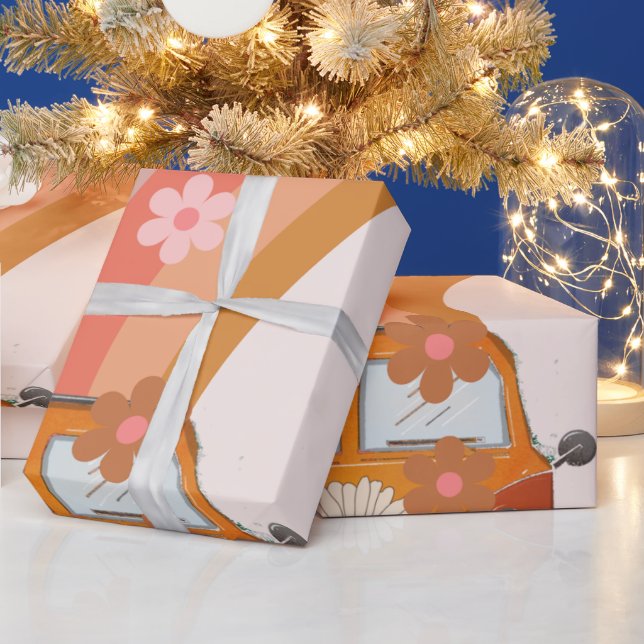 Retro Groovy one Daisy Flower Birthday Party Wrapp Wrapping Paper (Holidays)