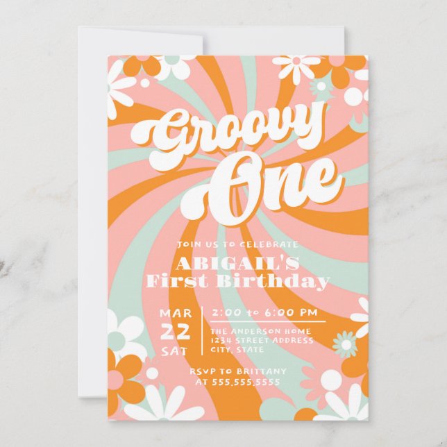 Retro Groovy One First Birthday Invitation (Front)