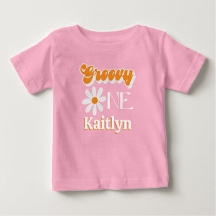 Retro Groovy One Girls 1st Birthday Baby T-Shirt