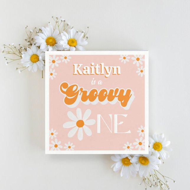 Retro Groovy One Girls 1st Birthday Napkin (Creator Uploaded)